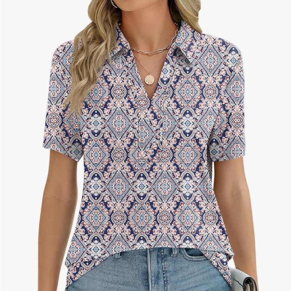 Women's Blue Patterned Top